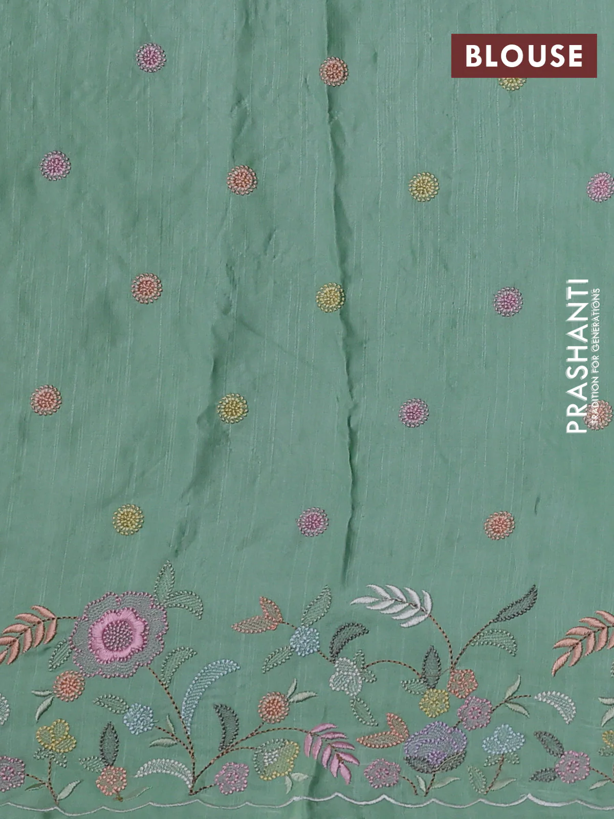 Pure organza silk saree pastel green with floral embroidery work and lace work border - Image 3