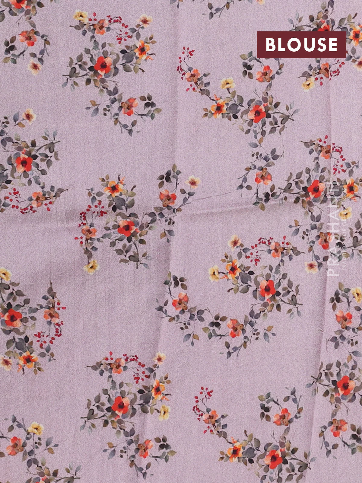 Pure organza silk saree pastel pink with allover zari strip & floral digital prints and floral digital printed border - Image 3