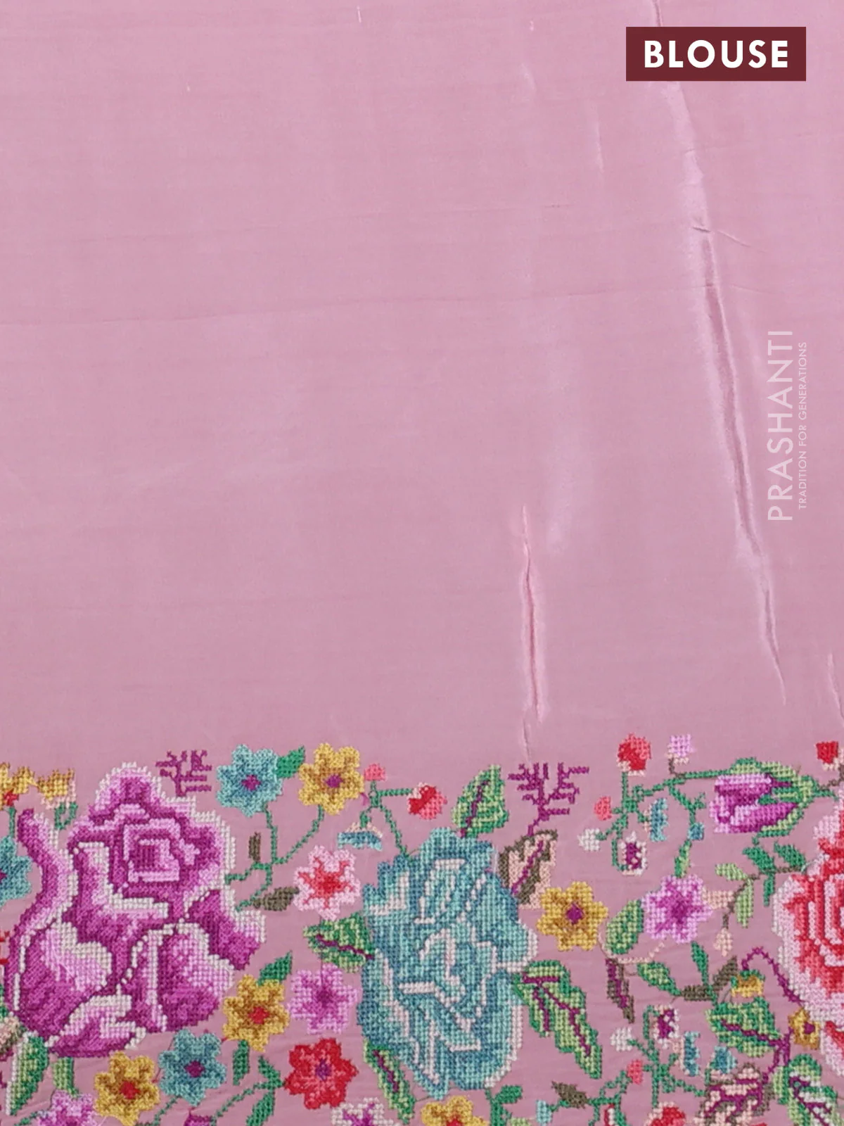 Pure organza silk saree peach pink with embroidery buttas and convent embroidery border - Image 3