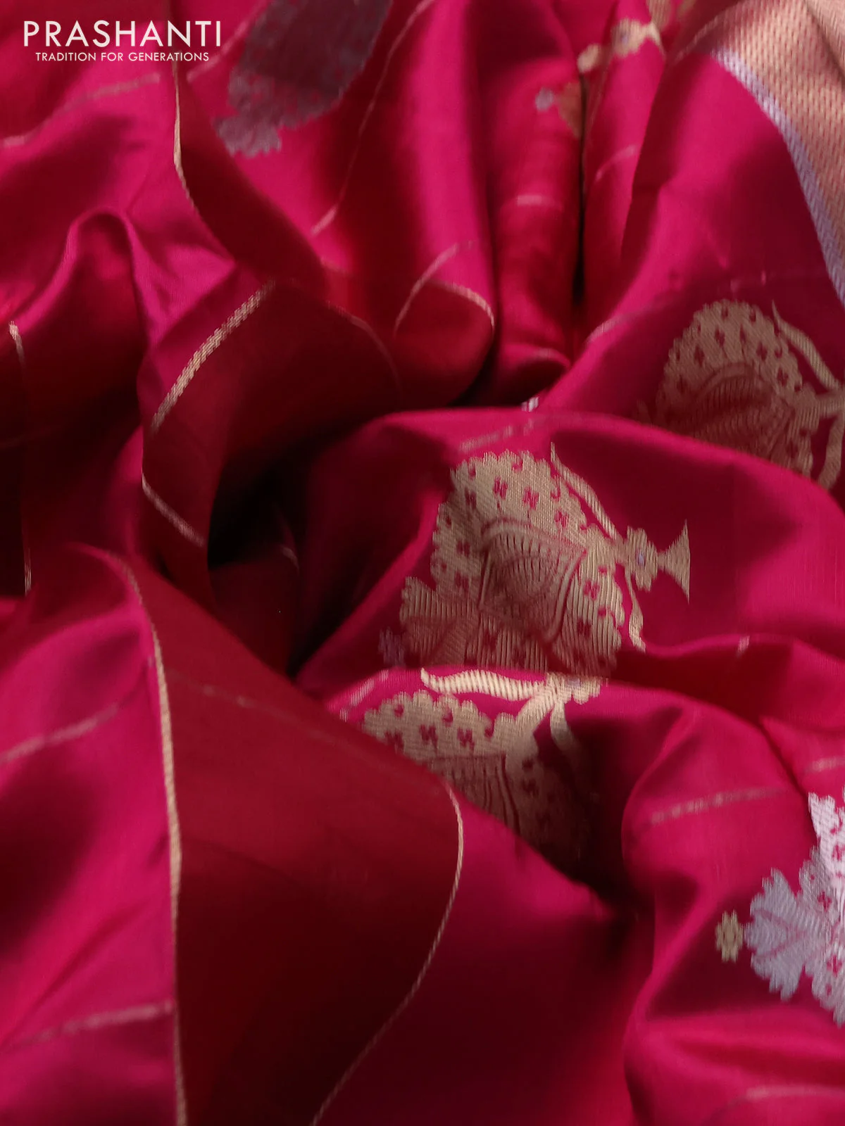 Pure organza silk saree pink and maroon with allover zari checks and simple border - Image 3