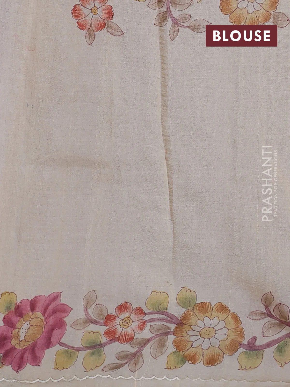 Pure organza silk saree pink shade and cream with allover stripe pattern & mirror embroidery and kalamkari hand painted border - Image 3