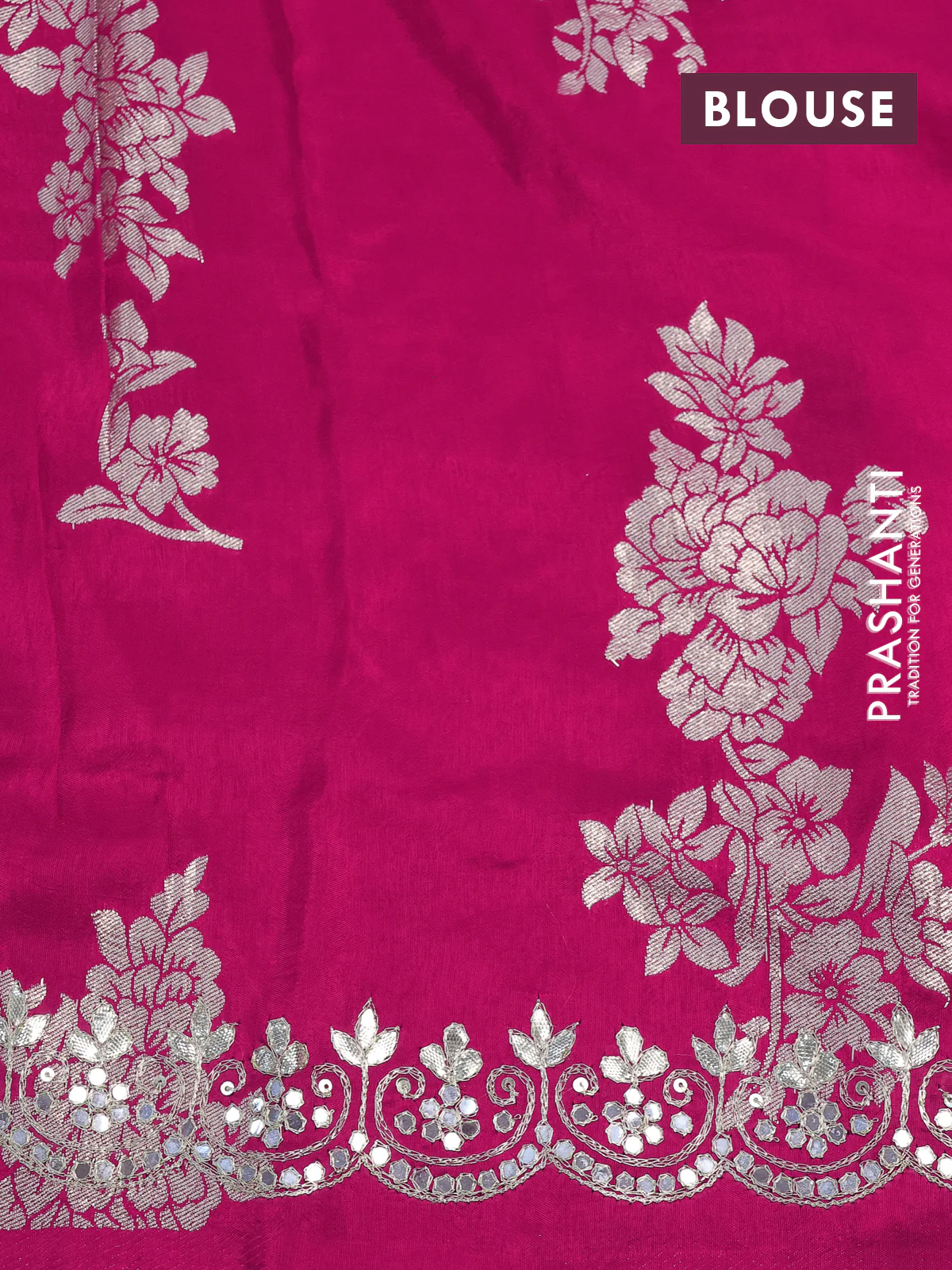 Pure organza silk saree pink with allover thread & zari weaves and gottapatti lace & mirror work border - Image 12