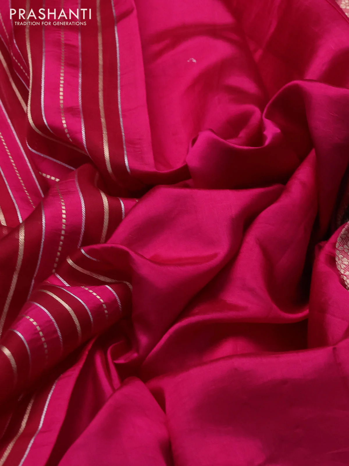 Pure organza silk saree pink with allover zari woven stripes pattern in borderless style - Image 3