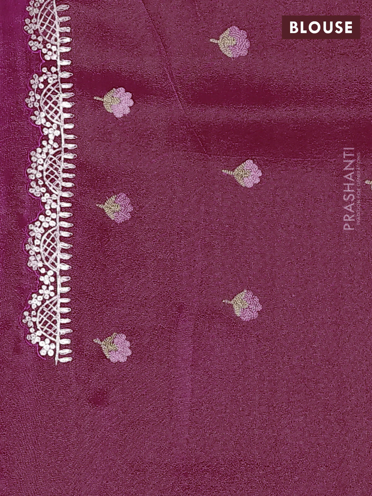 Pure organza silk saree pink with golden buttas and floral embroidery border - Image 4