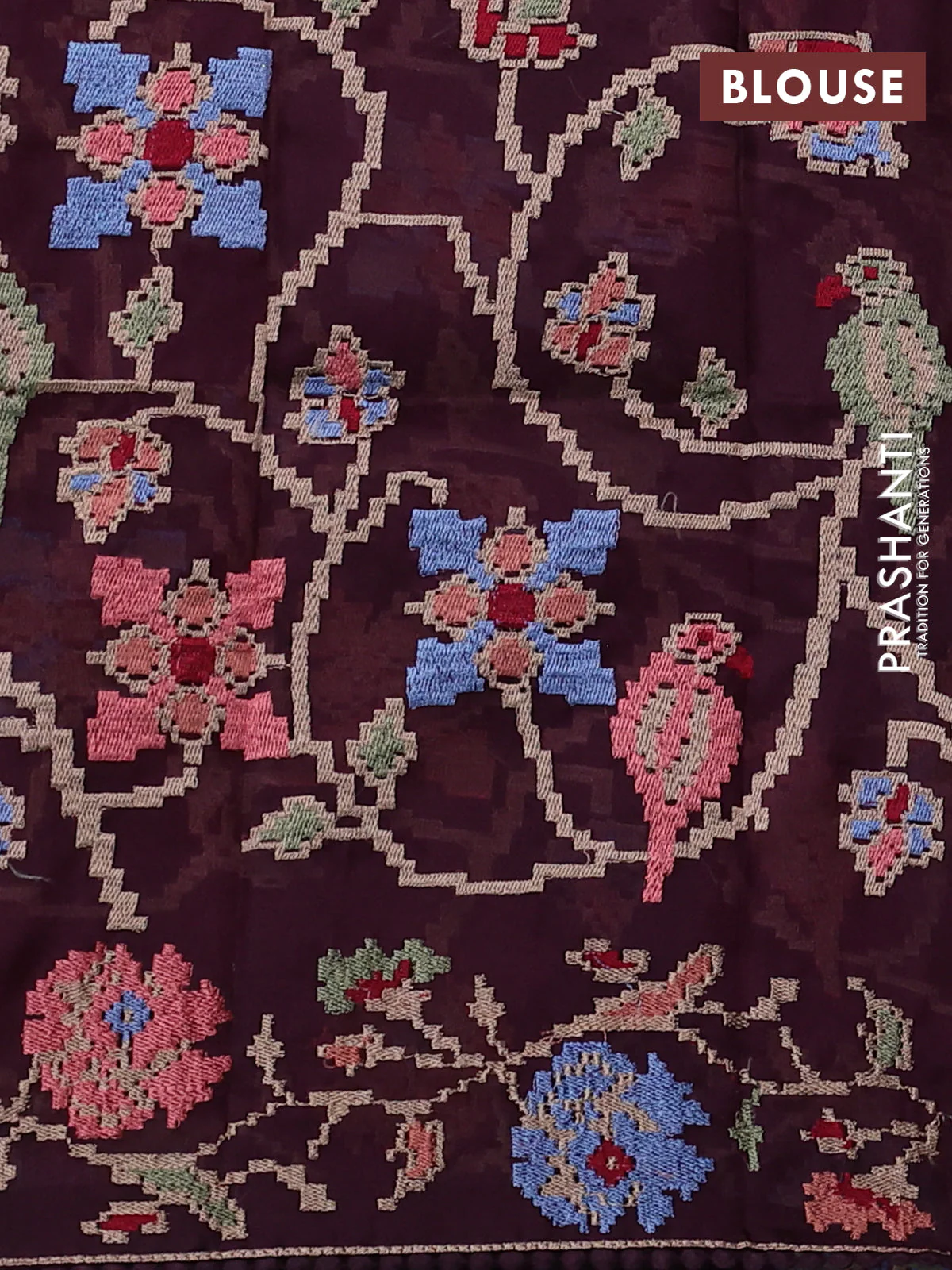 Pure organza silk saree purple and wine shade with plain body and floral embroidery border - Image 3