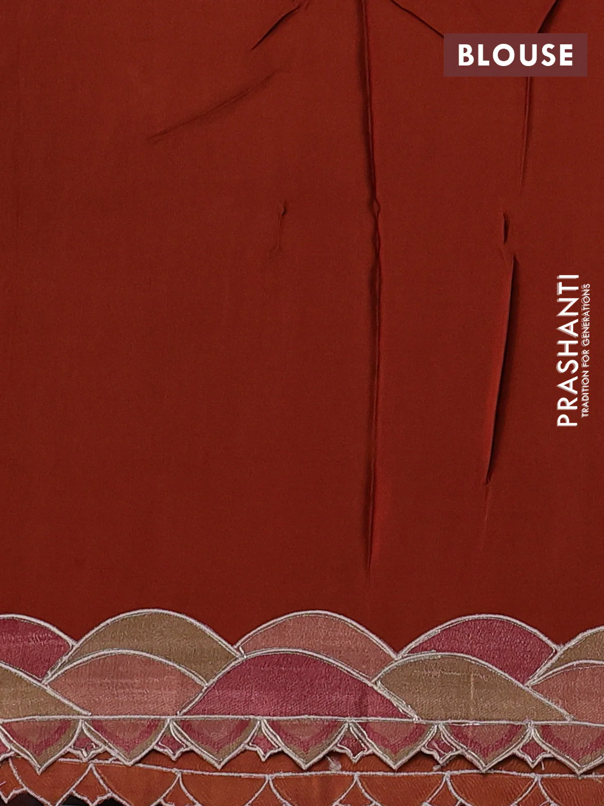 Pure organza silk saree rust shade with prints & pita work - Image 3