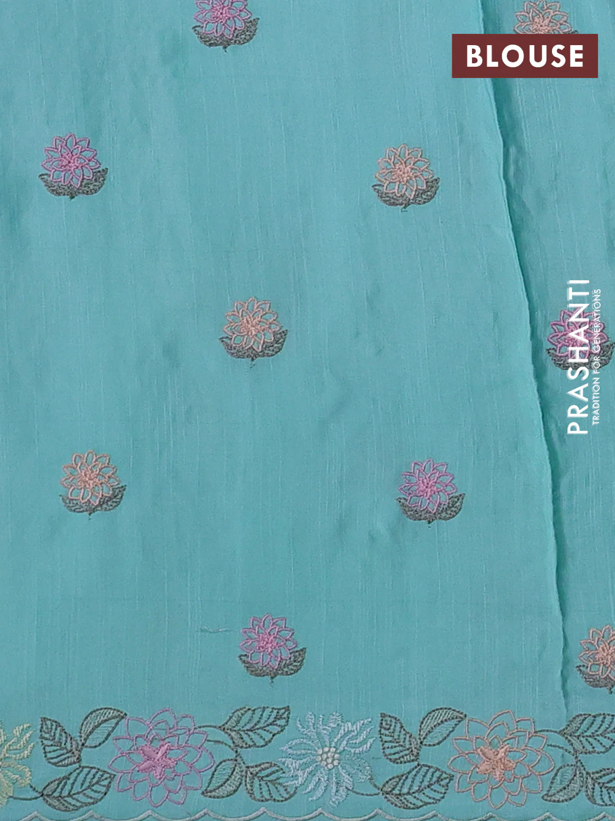 Pure organza silk saree teal blue with floral embroidery work and lace work border - Image 3