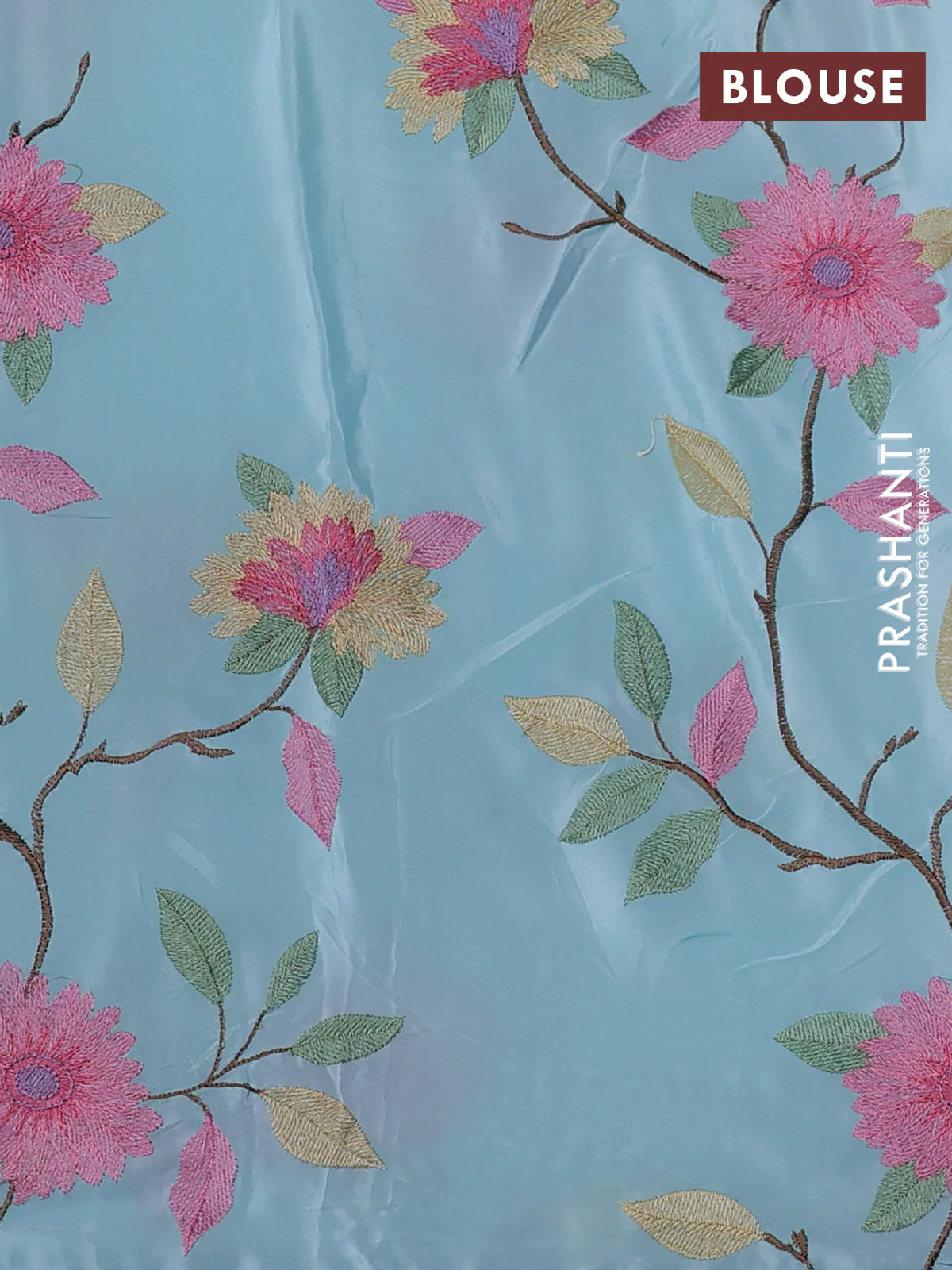 Pure organza silk saree teal blue with thread woven embroidery buttas and floral embroidery border - Image 3