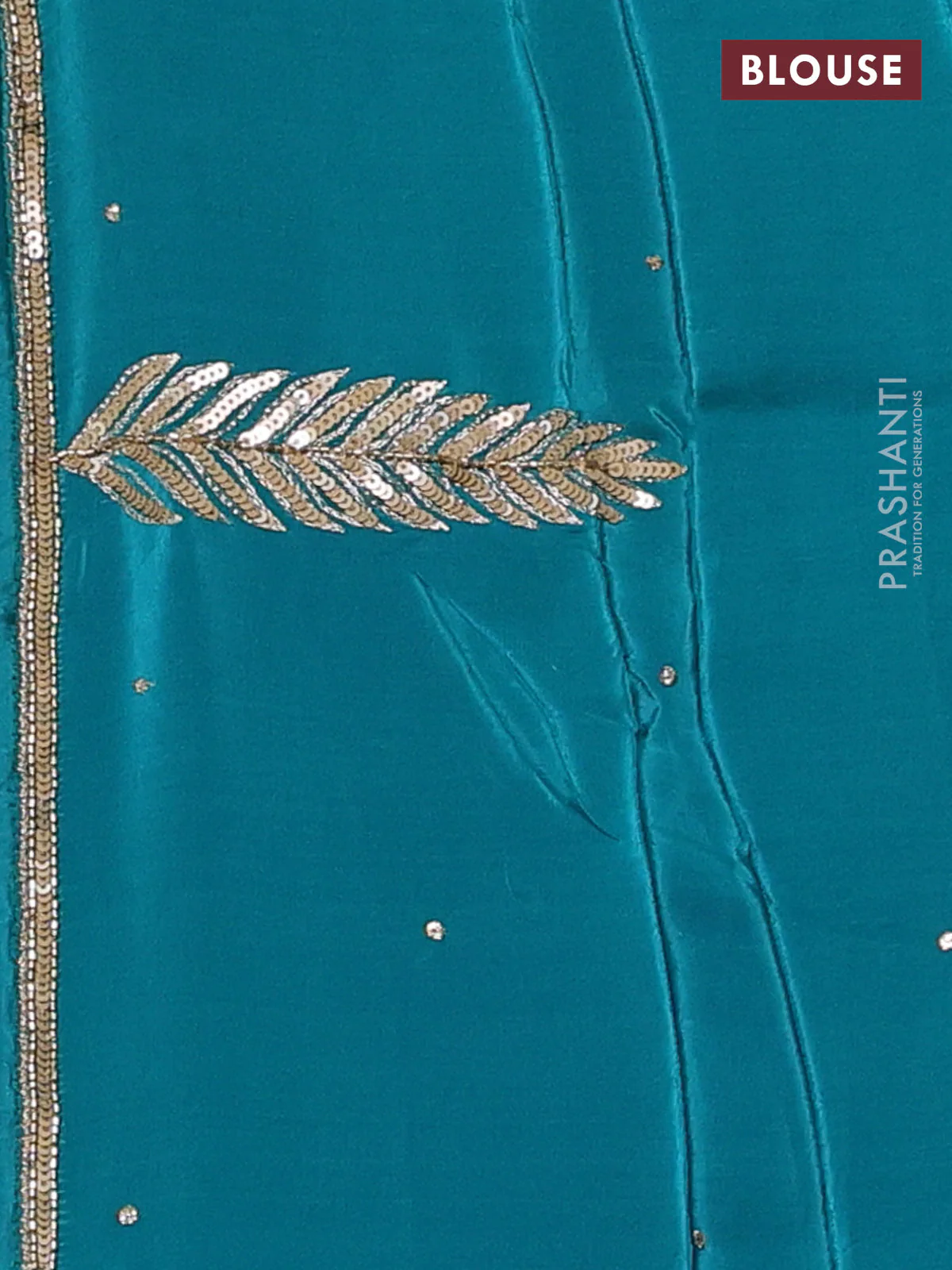 Pure organza silk saree teal green with embroidery zari buttas and sequin embroidered border - Image 3