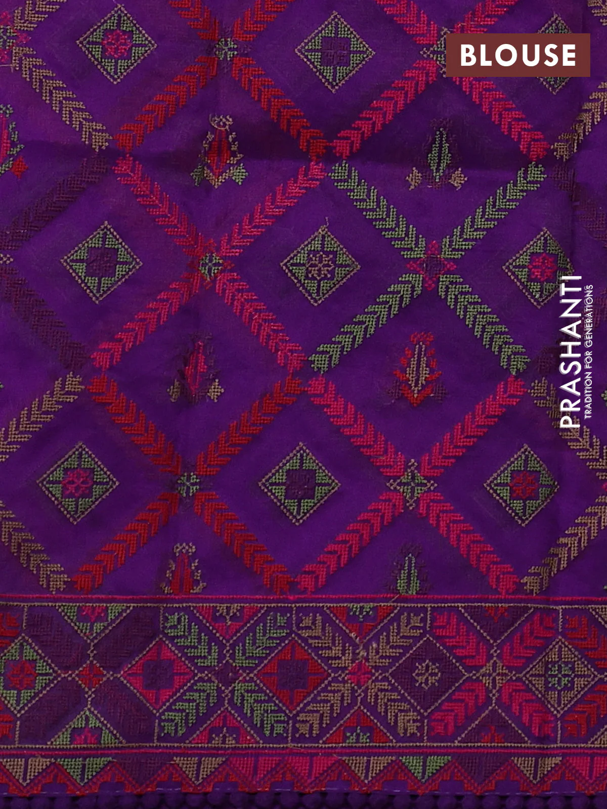 Pure organza silk saree violet with plain body and embroidery work border - Image 3