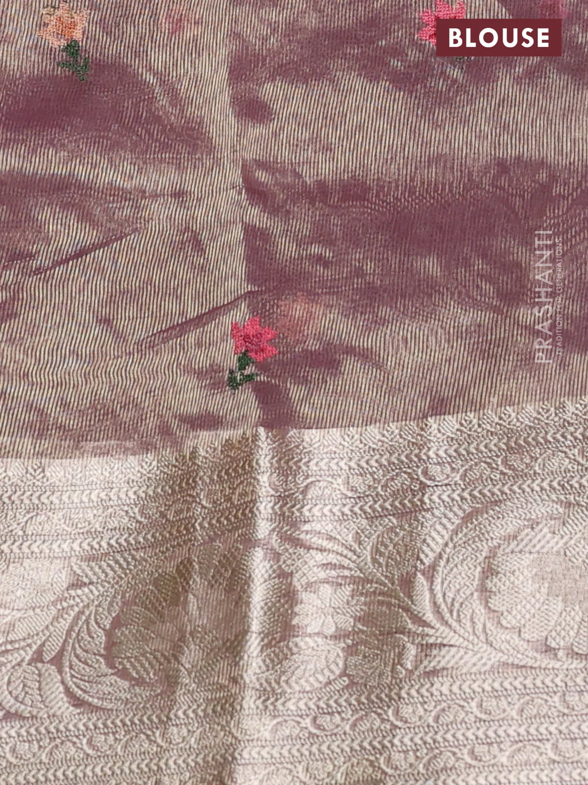 Pure organza silk saree wine shade with allover floral embroidery and long zari woven border - Image 3