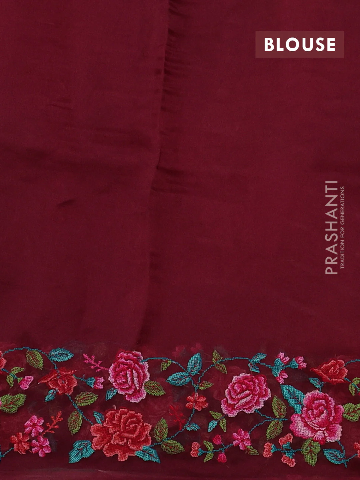 Pure organza silk saree wine shade with allover zari weaves and floral convent embroiderey border - Image 3