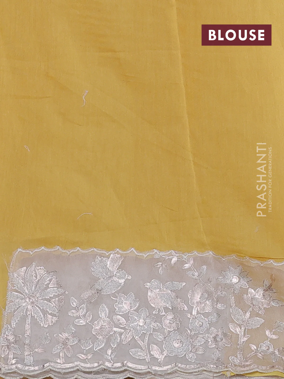 Pure organza silk saree yellow and cream with allover silver & gold stripes pattern and embroidery border - Image 3