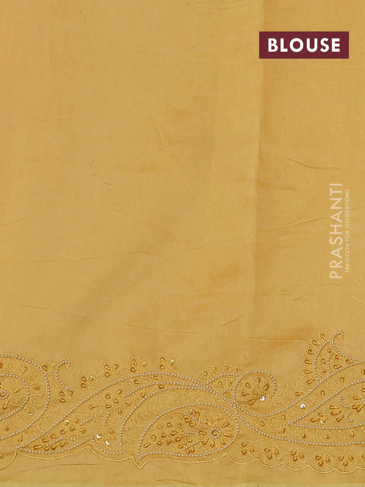Pure organza silk saree yellow with mirror embroidery buttas and embroidered beaded border - Image 3