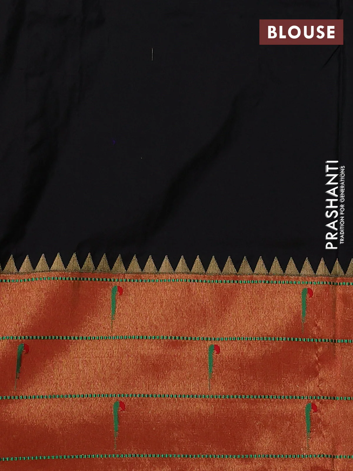 Pure paithani silk saree black and red with allover zari woven floral buttas and zari woven muniya butta border - Image 4