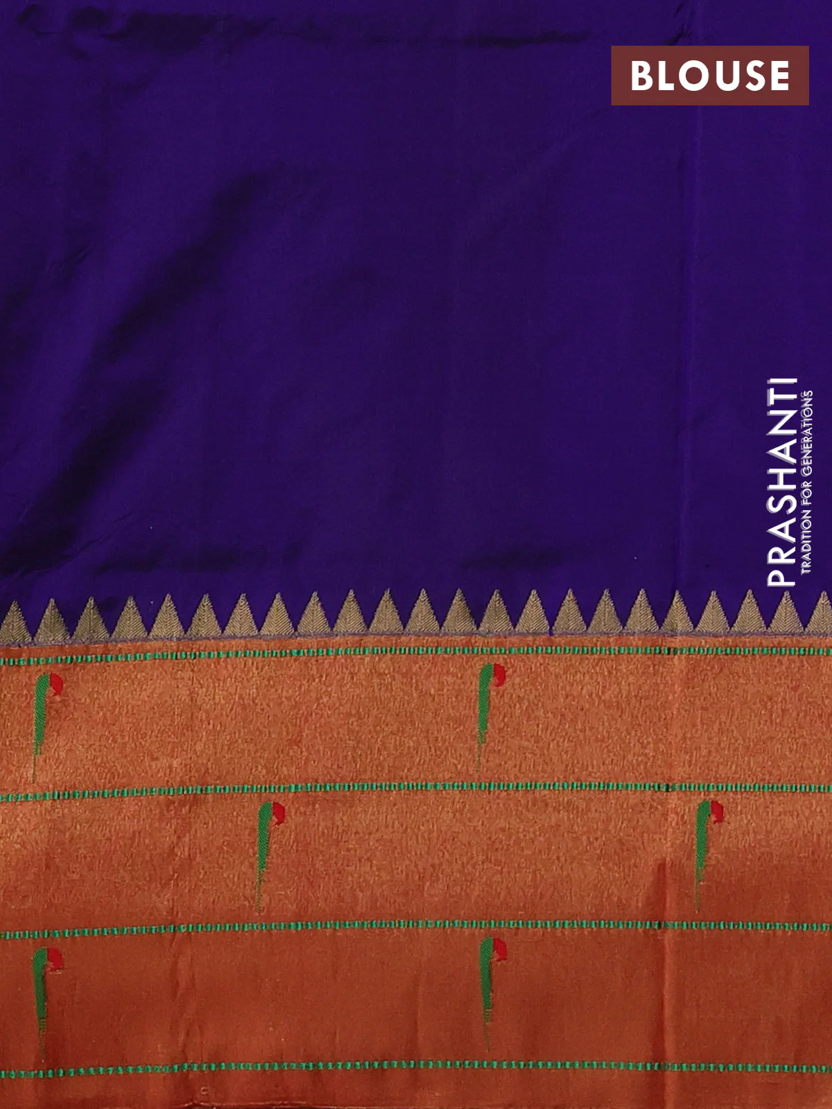 Pure paithani silk saree blue and red with allover zari woven floral buttas and zari woven muniya butta border - Image 4