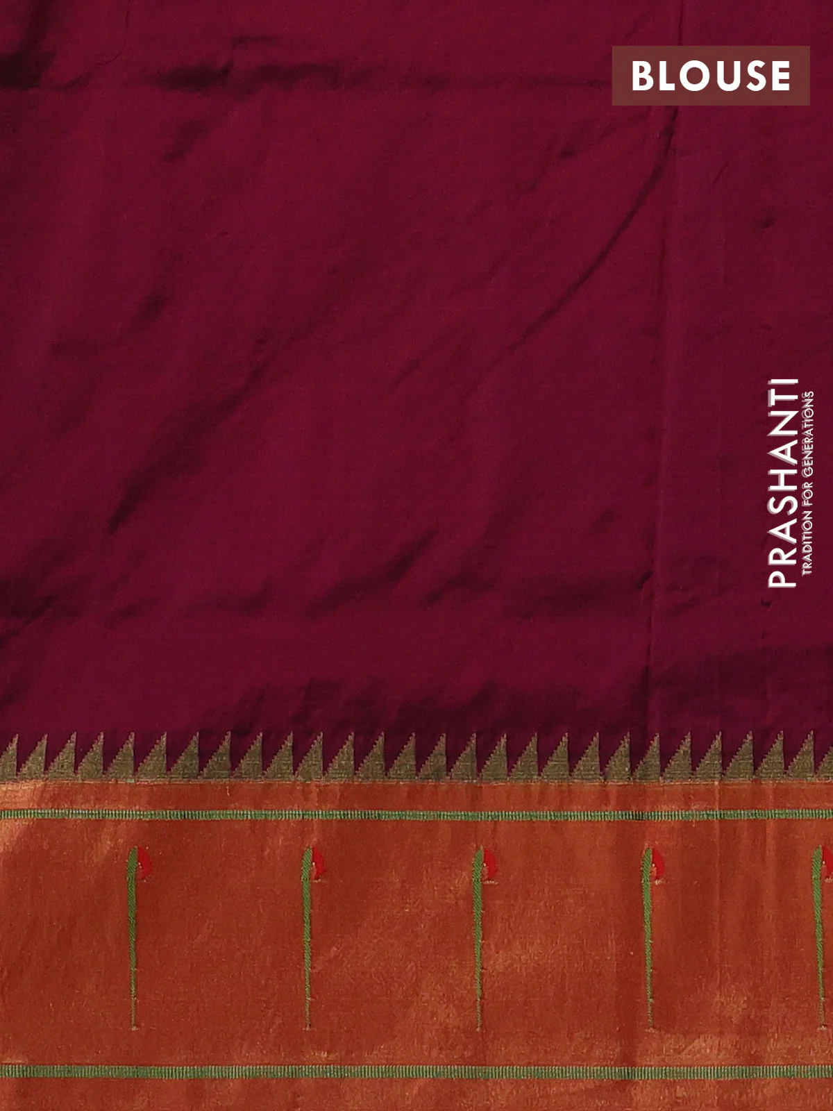 Pure paithani silk saree dark magenta pink and red with allover zari woven buttas and zari woven muniya butta border - Image 4