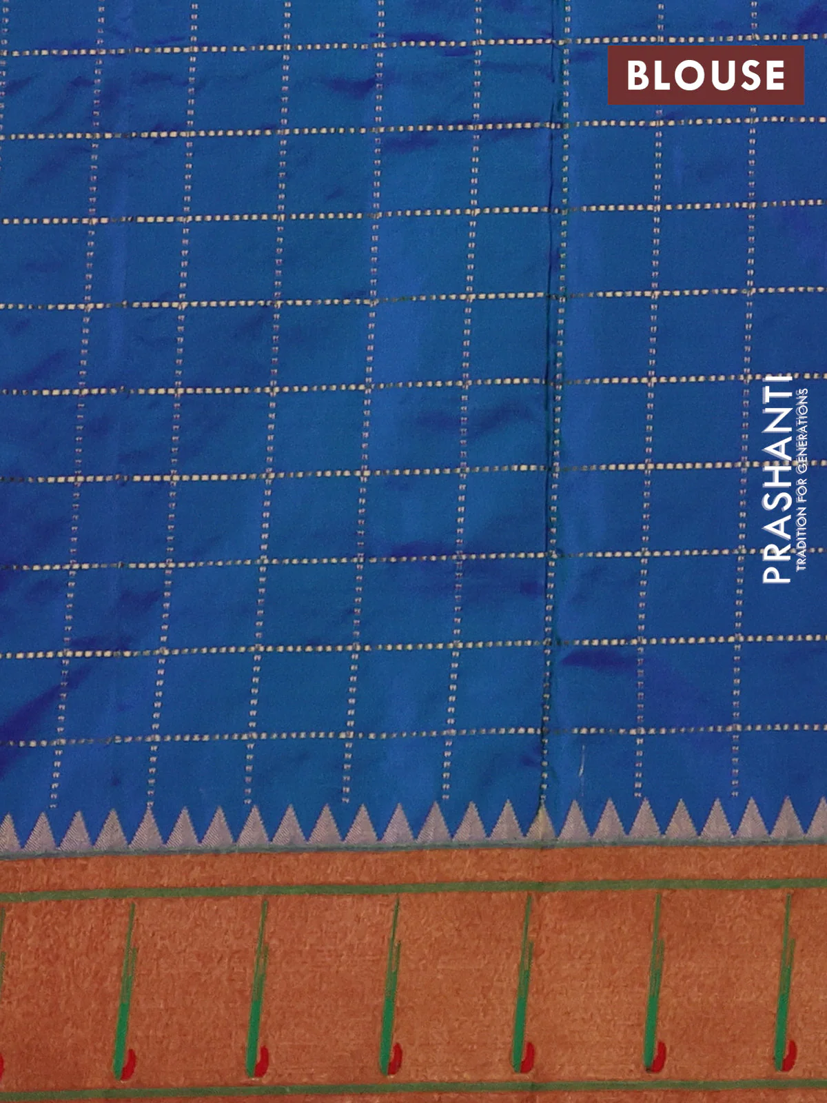 Pure paithani silk saree dual shade of bluish green and red with allover zari checks & buttas and zari woven muniya butta border - Image 4