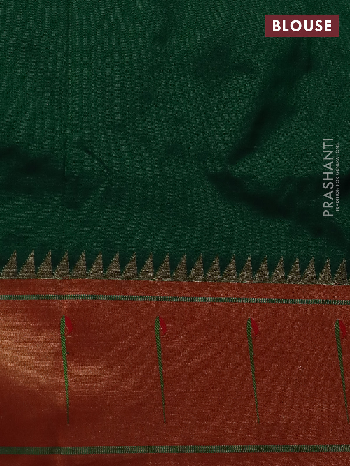 Pure paithani silk saree green and red with zari woven buttas and muniya butta border - Image 4