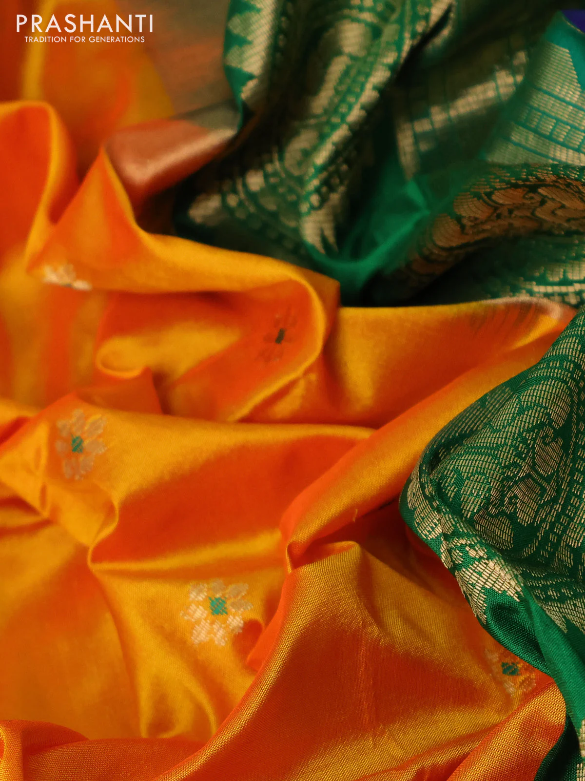 Pure paithani silk saree mango yellow and green with zari woven buttas and paithani weaving pallu - Image 3