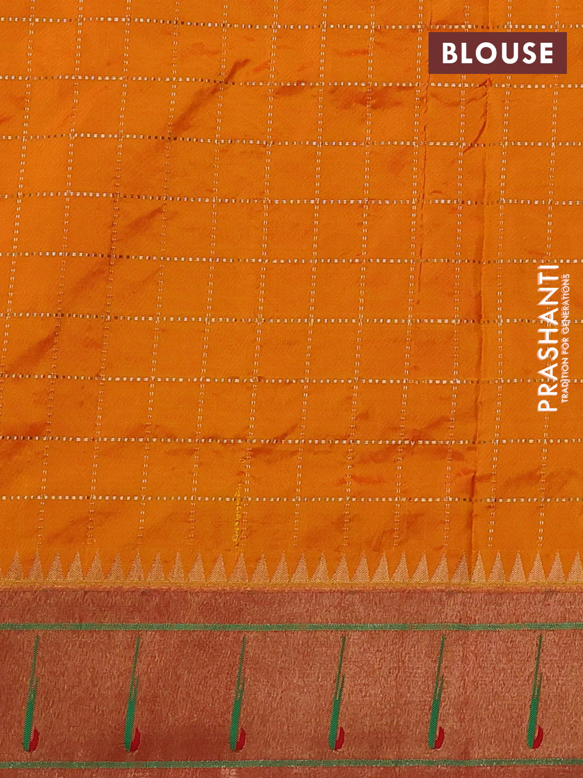 Pure paithani silk saree mango yellow and red with allover zari checks & buttas and zari woven muniya butta border - Image 4