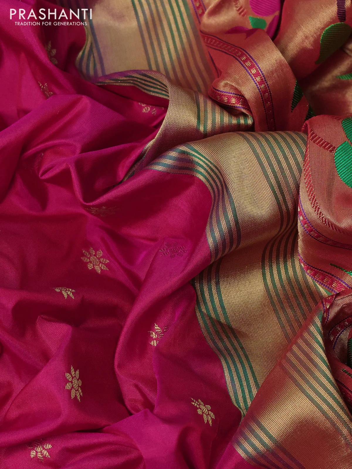 Pure paithani silk saree pink and cs blue with allover zari woven buttas and paithani weaving pallu - Image 3