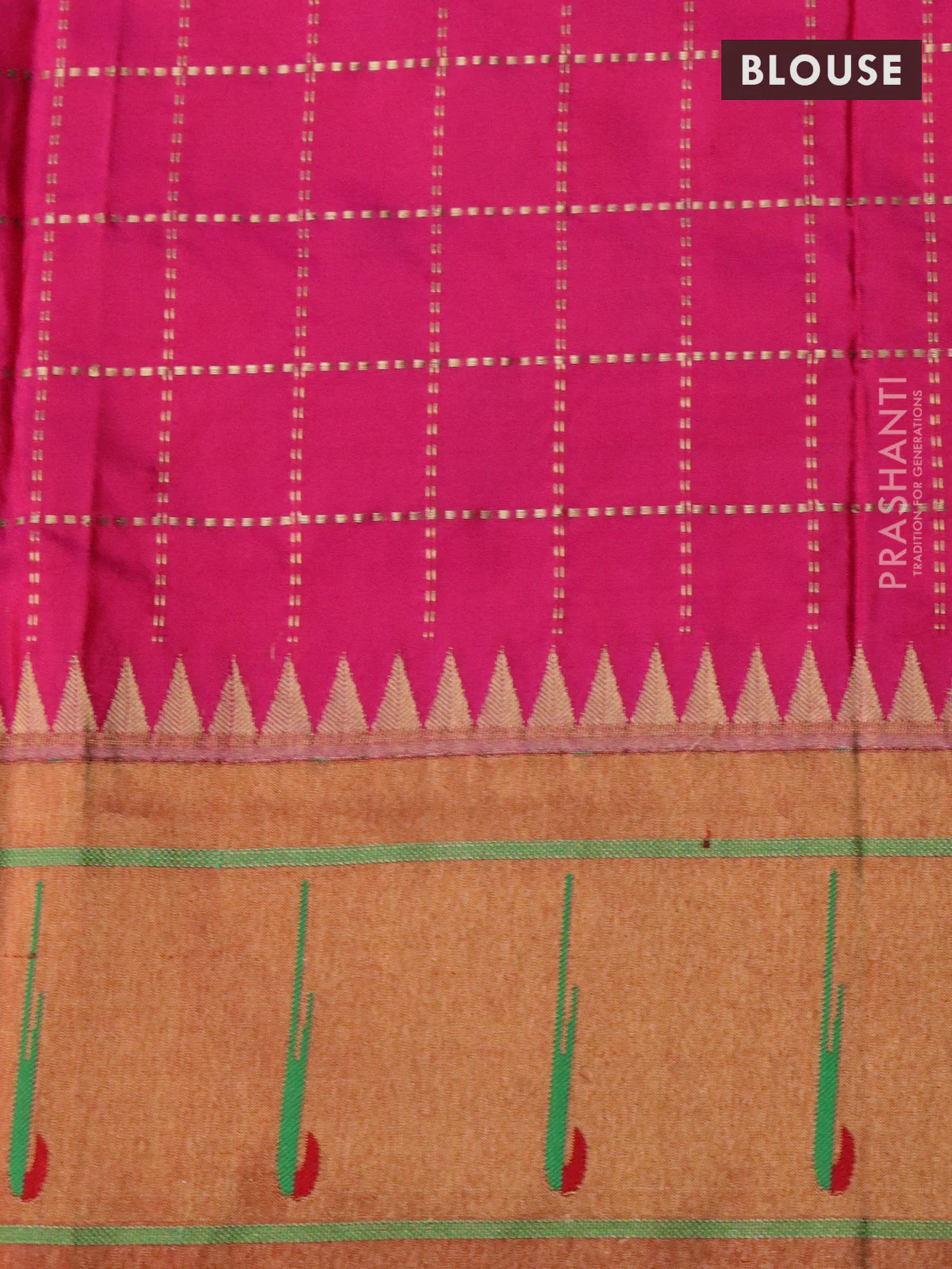 Pure paithani silk saree pink and red with allover zari checks & buttas and muniya butta border - Image 4