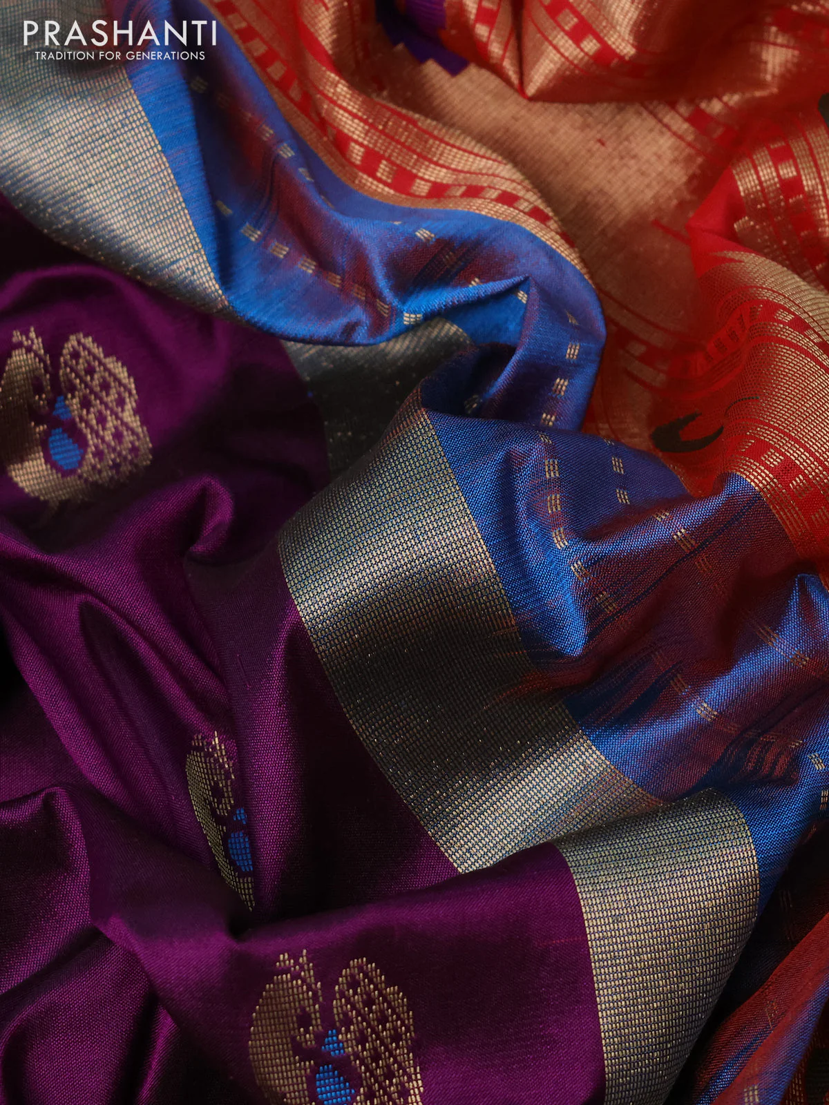 Pure paithani silk saree purple and dual shade of green with allover annam zari woven buttas and paithani weaving pallu - Image 3