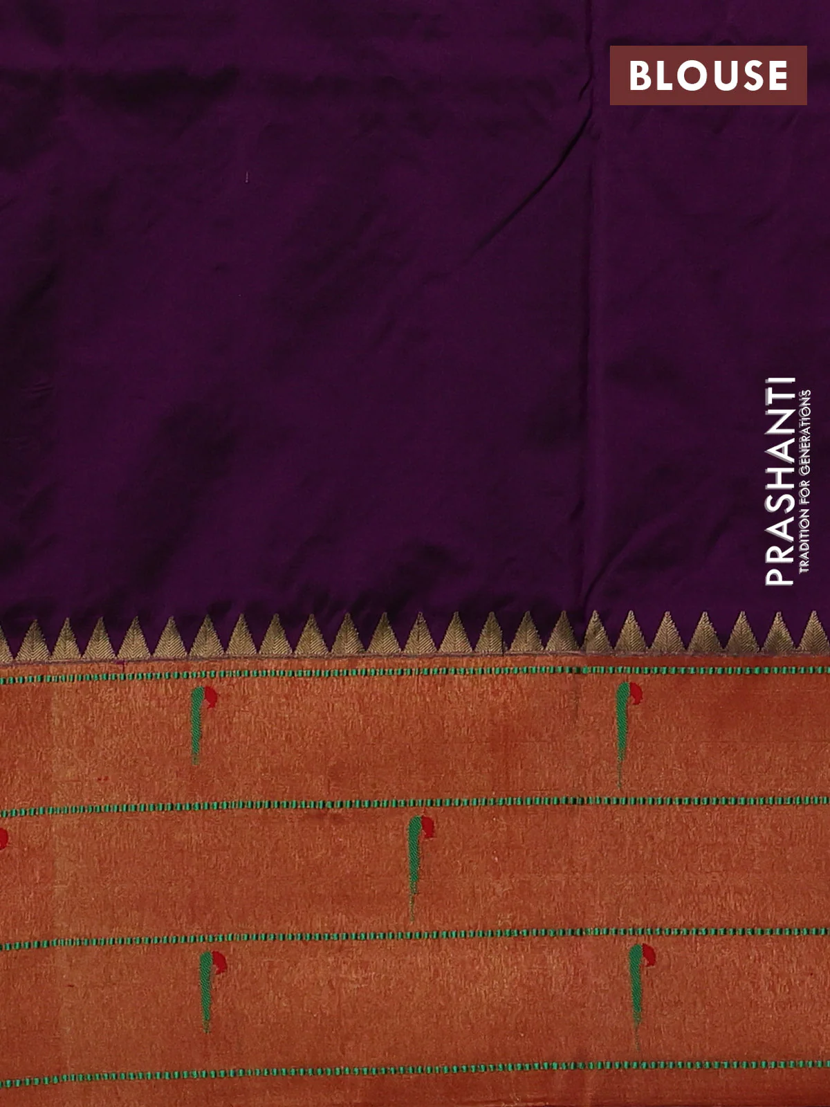 Pure paithani silk saree purple and red with allover zari woven floral buttas and zari woven muniya butta border - Image 4