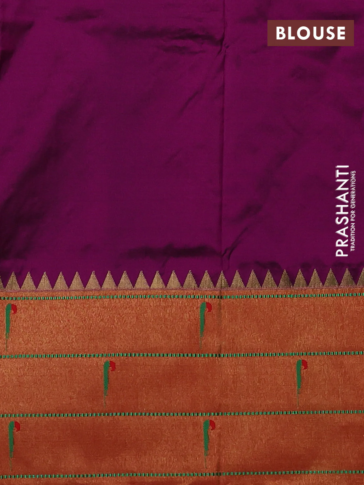 Pure paithani silk saree purple and red with allover zari woven floral buttas and zari woven muniya butta border - Image 4