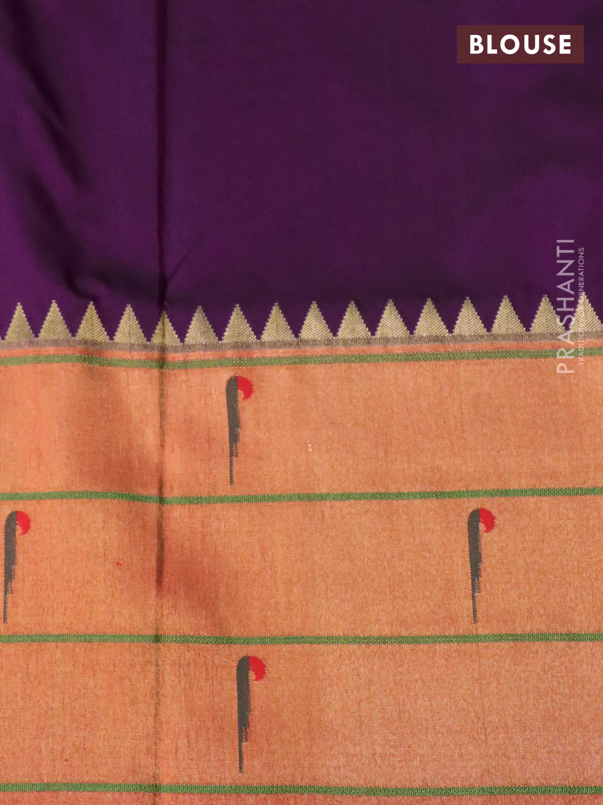Pure paithani silk saree purple and red with zari woven buttas and muniya butta border - Image 4