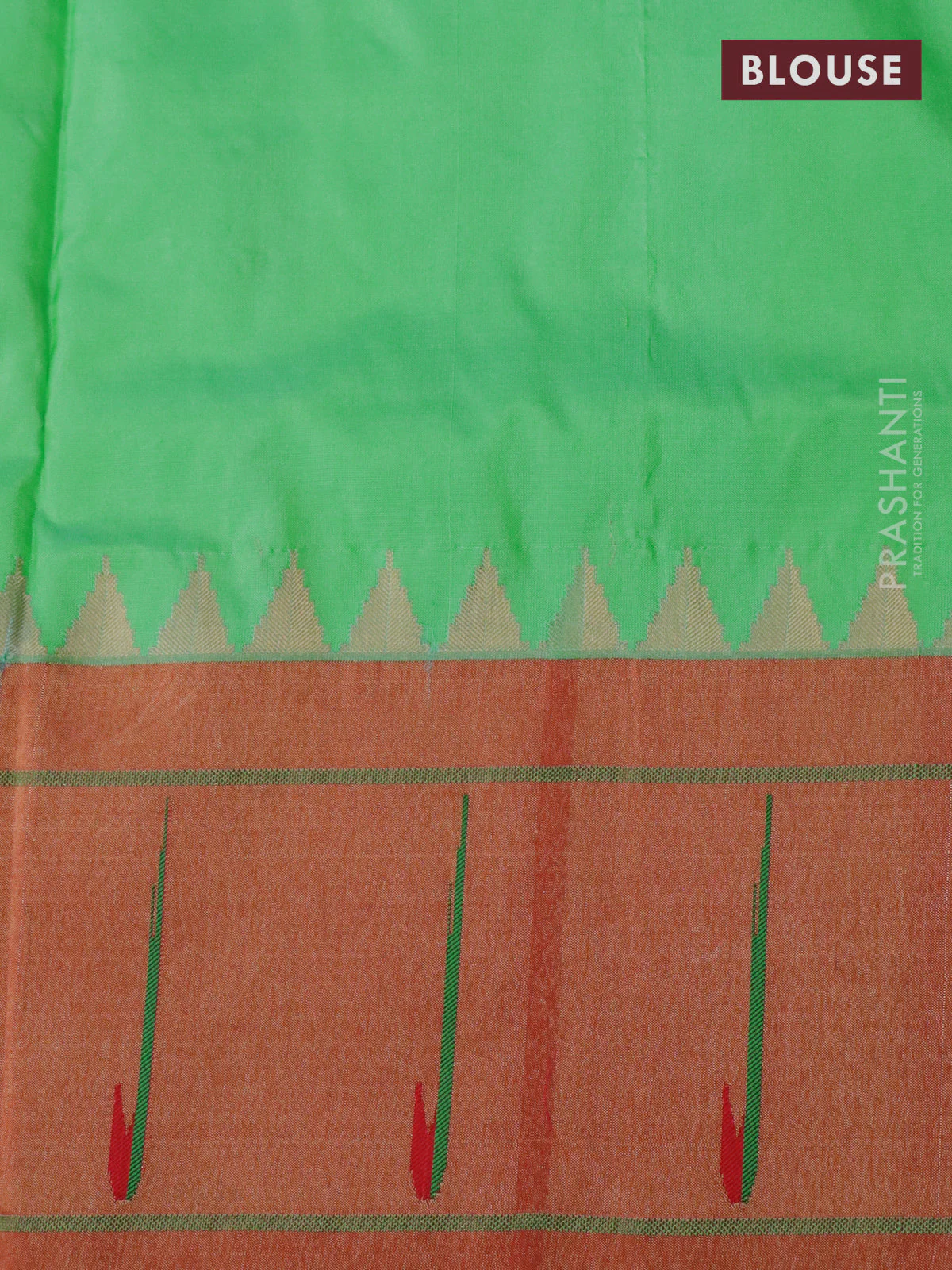 Pure paithani silk saree teal green and red with zari woven buttas and muniya butta border - Image 4
