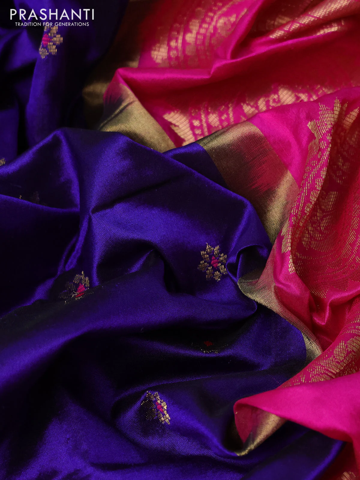 Pure paithani silk saree violet and pink with allover floral zari woven buttas and paithani weaving pallu - Image 3