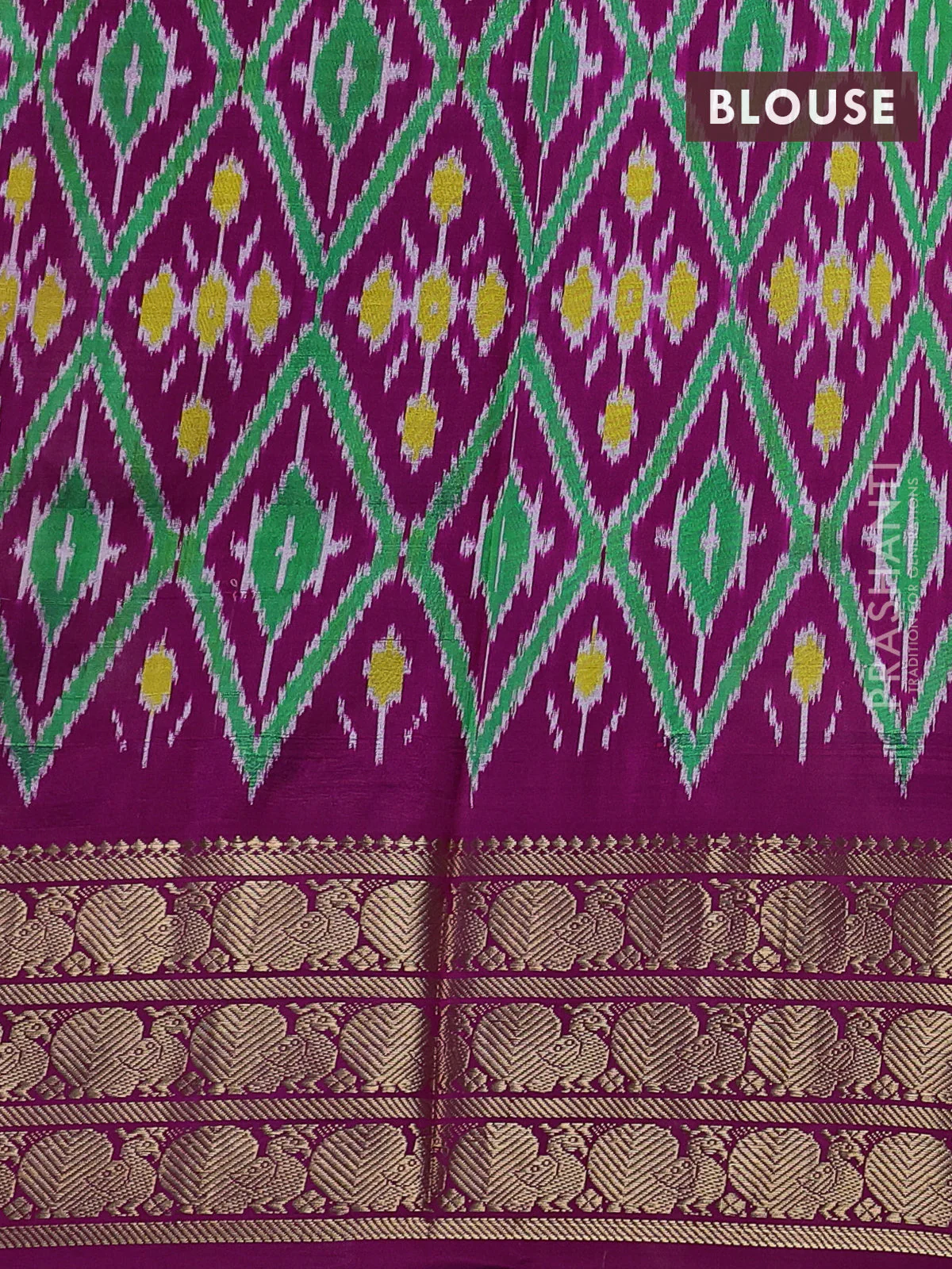 Pure pochampally silk saree elephant grey and pink with allover floral digital prints and temple design annam zari woven border - Image 4
