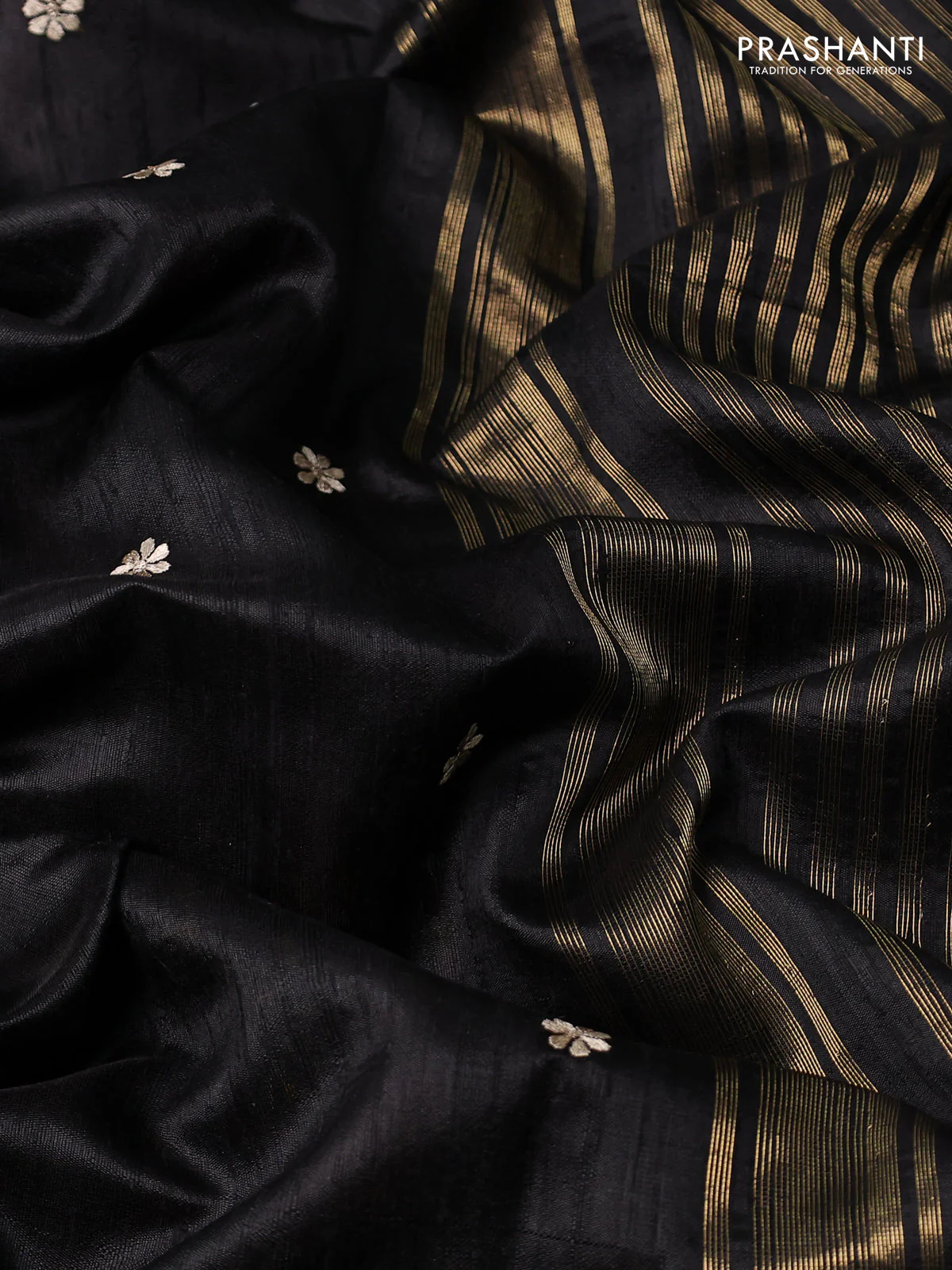 Pure raw silk saree black and maroon with embroidery buttas and embroidery butta zari border - Image 3