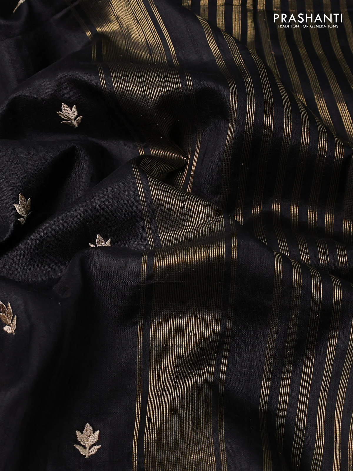 Pure raw silk saree black and red with embroidery buttas and embroidery butta zari border - Image 3