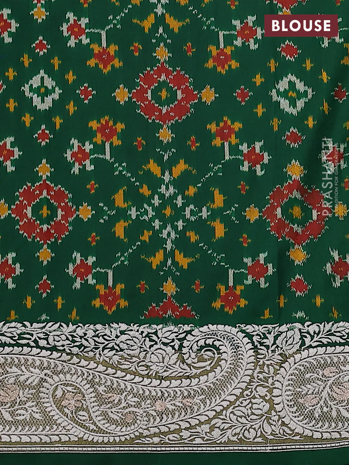 Pure raw silk saree green with embroidery buttas and paisley embroidery border - Image 4