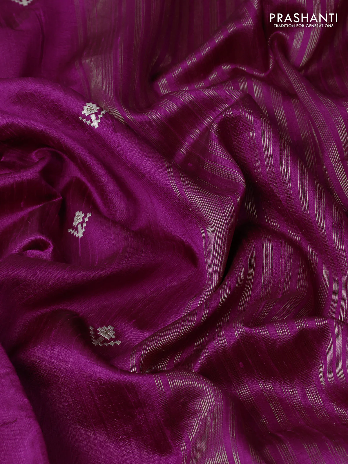 Pure raw silk saree magenta pink with embroidery buttas and paisley embroidery border - Image 3
