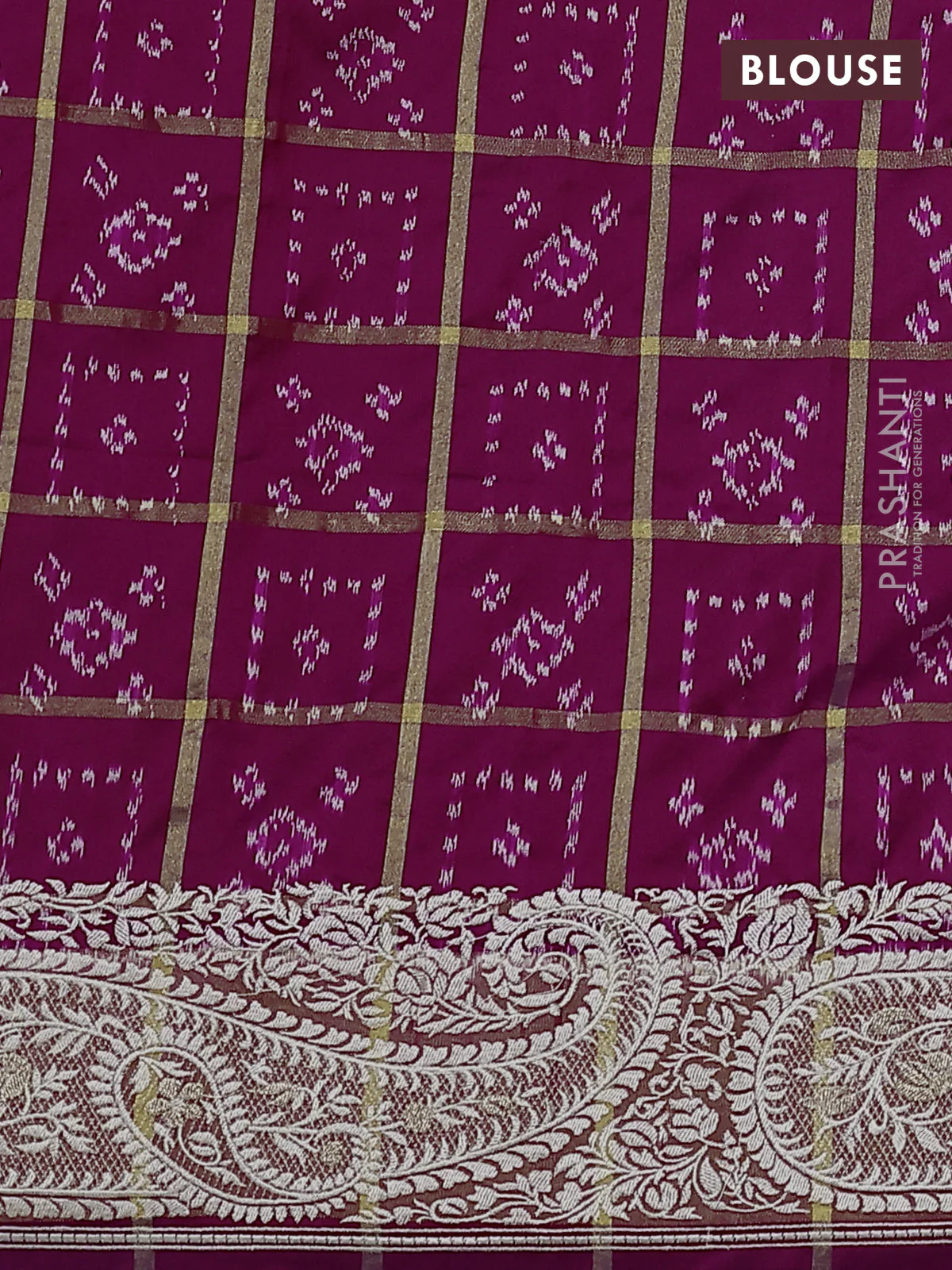 Pure raw silk saree magenta pink with embroidery buttas and paisley embroidery border - Image 4