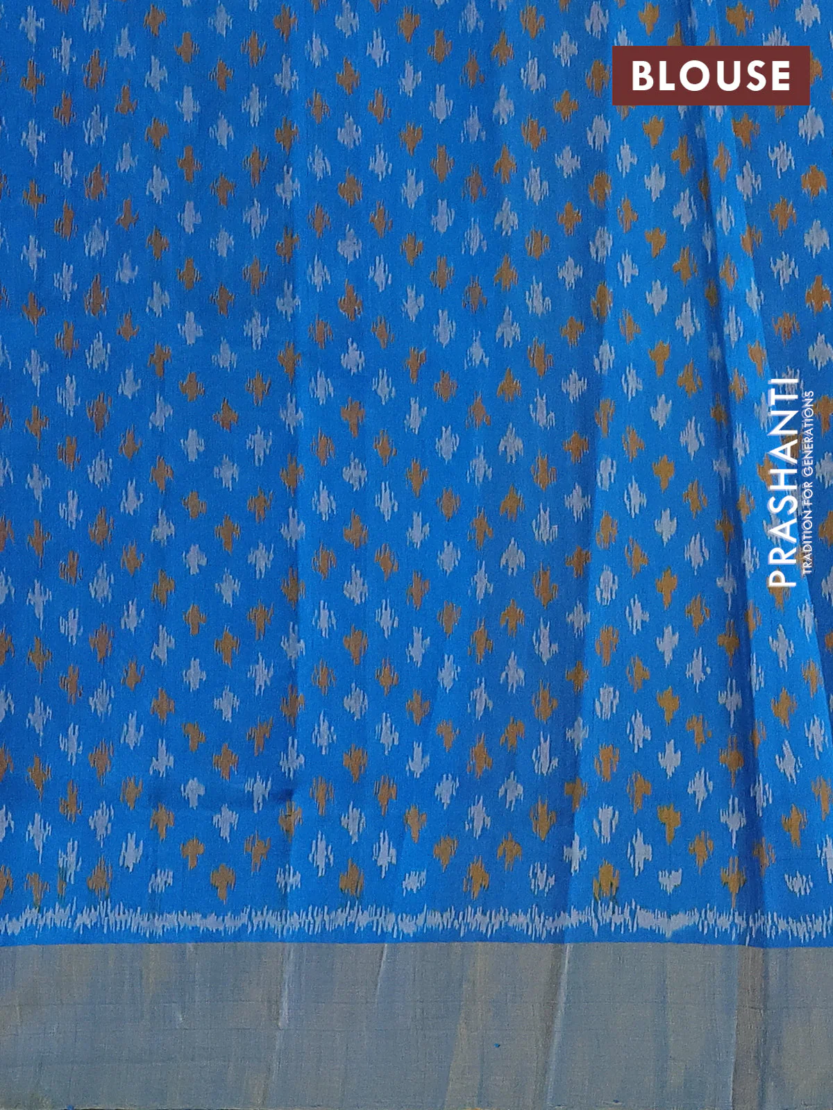 Pure raw silk saree mustard yellow and cs blue with plain body and ikat weaves pallu - Image 4