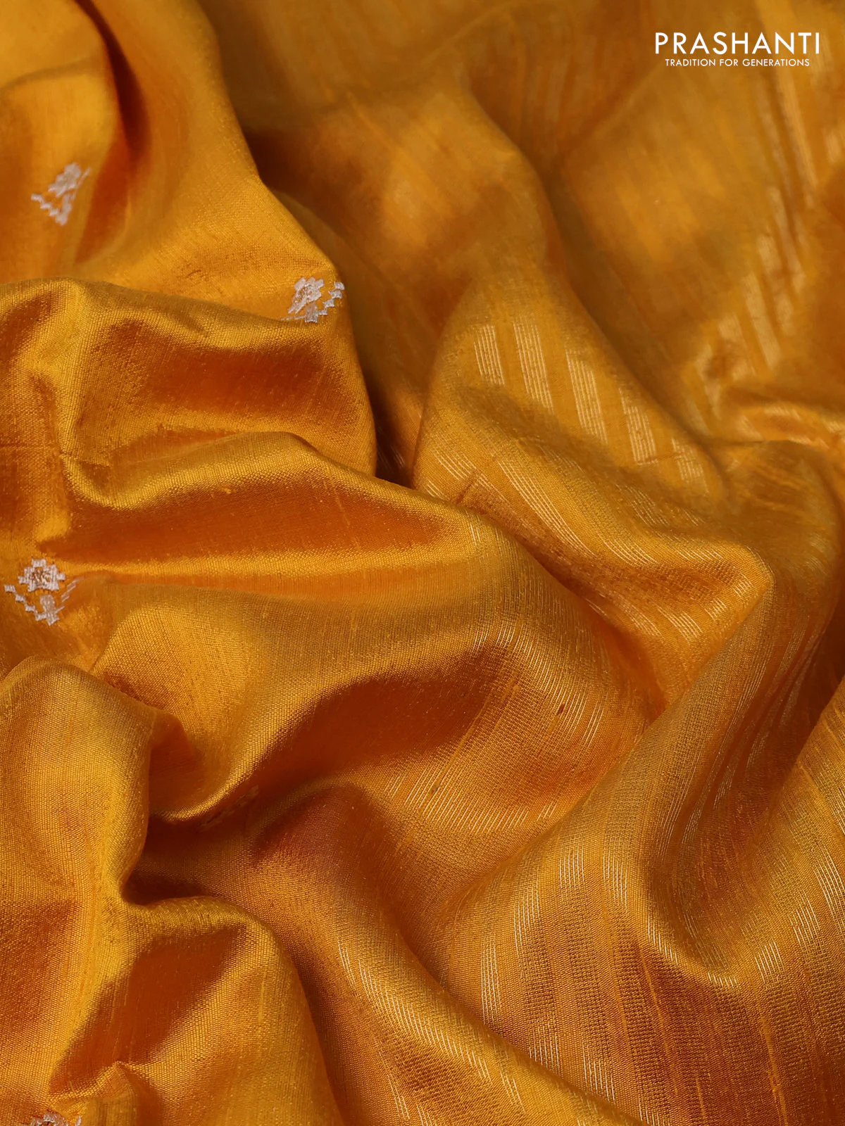 Pure raw silk saree mustard yellow with embroidery buttas and paisley embroidery border - Image 3