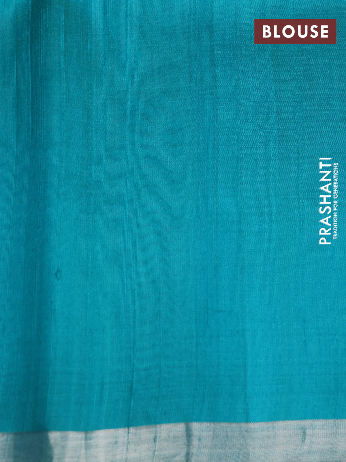 Pure raw silk saree peach pink and teal shade with allover silver zari weaves and small zari woven border - Image 3