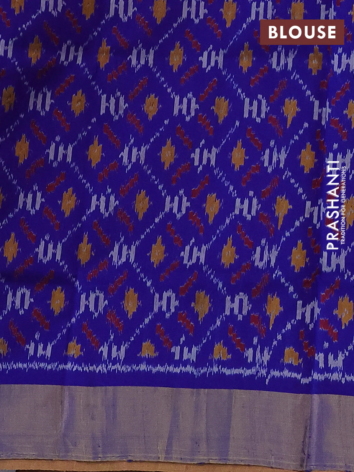 Pure raw silk saree peach shade and royal blue with plain body and ikat weaves pallu - Image 4
