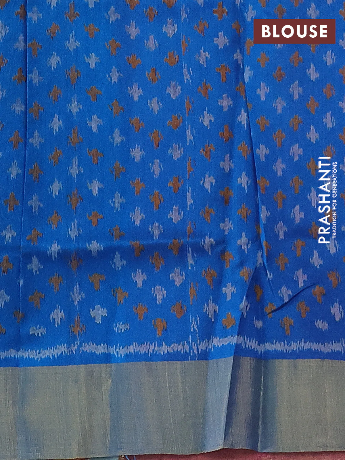 Pure raw silk saree pink and cs blue with plain body and ikat weaves pallu - Image 4