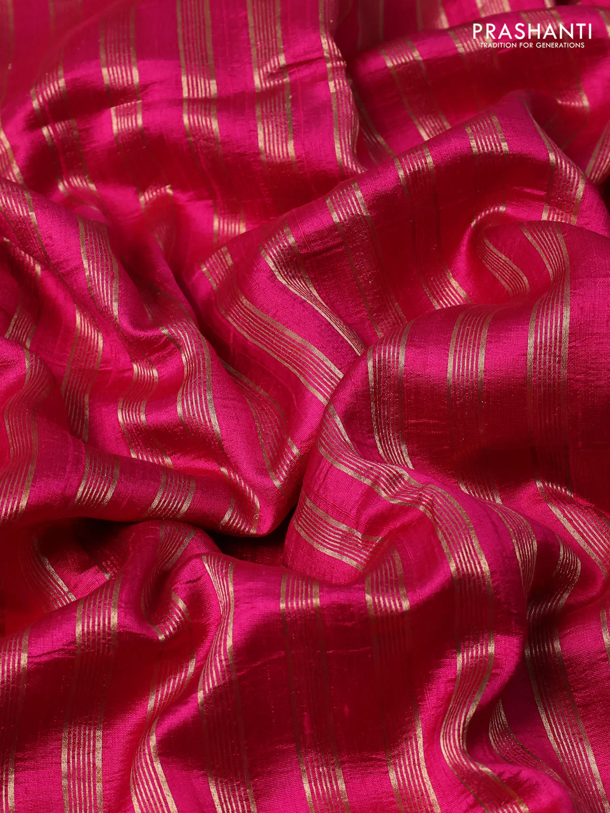 Pure raw silk saree pink with allover zari woven stripe pattern and embroidery pallu & border - Image 3