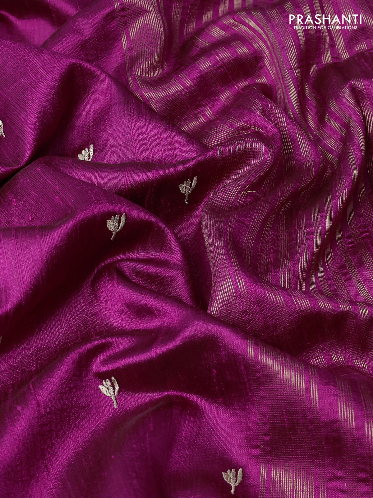 Pure raw silk saree purple with allover embroidery buttas and embroidery butta zari border - Image 3