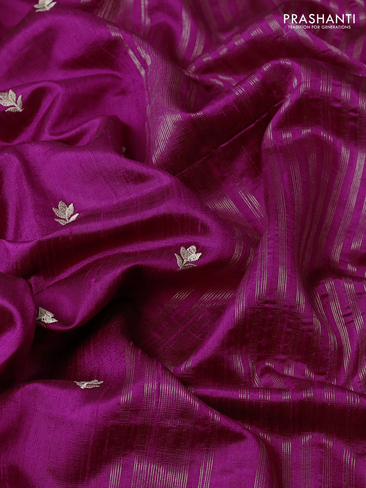 Pure raw silk saree purple with embroidery buttas and embroidery butta zari border - Image 3