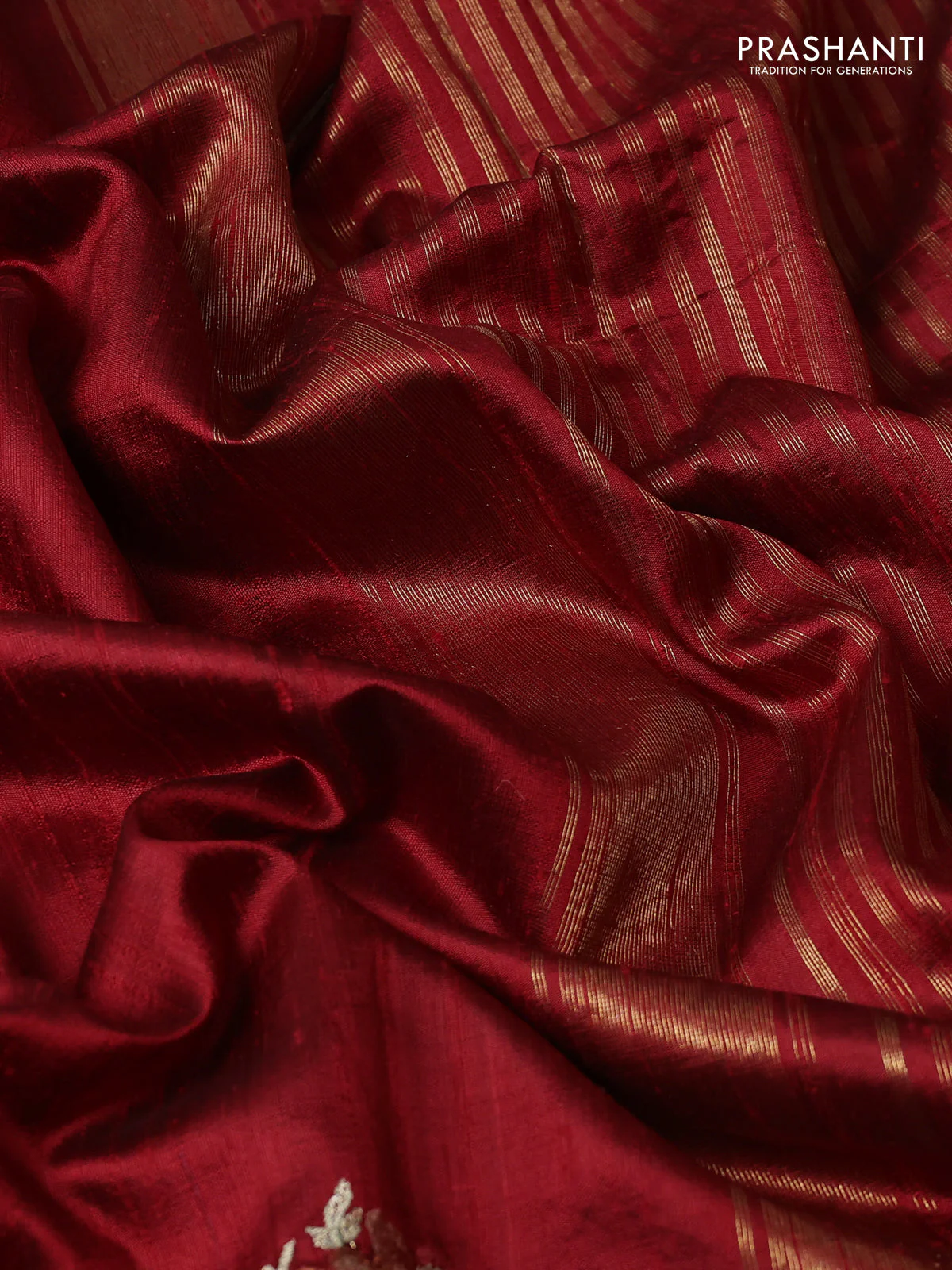 Pure raw silk saree red and cream with embroidery buttas and floral embroidery butta zari border - Image 3