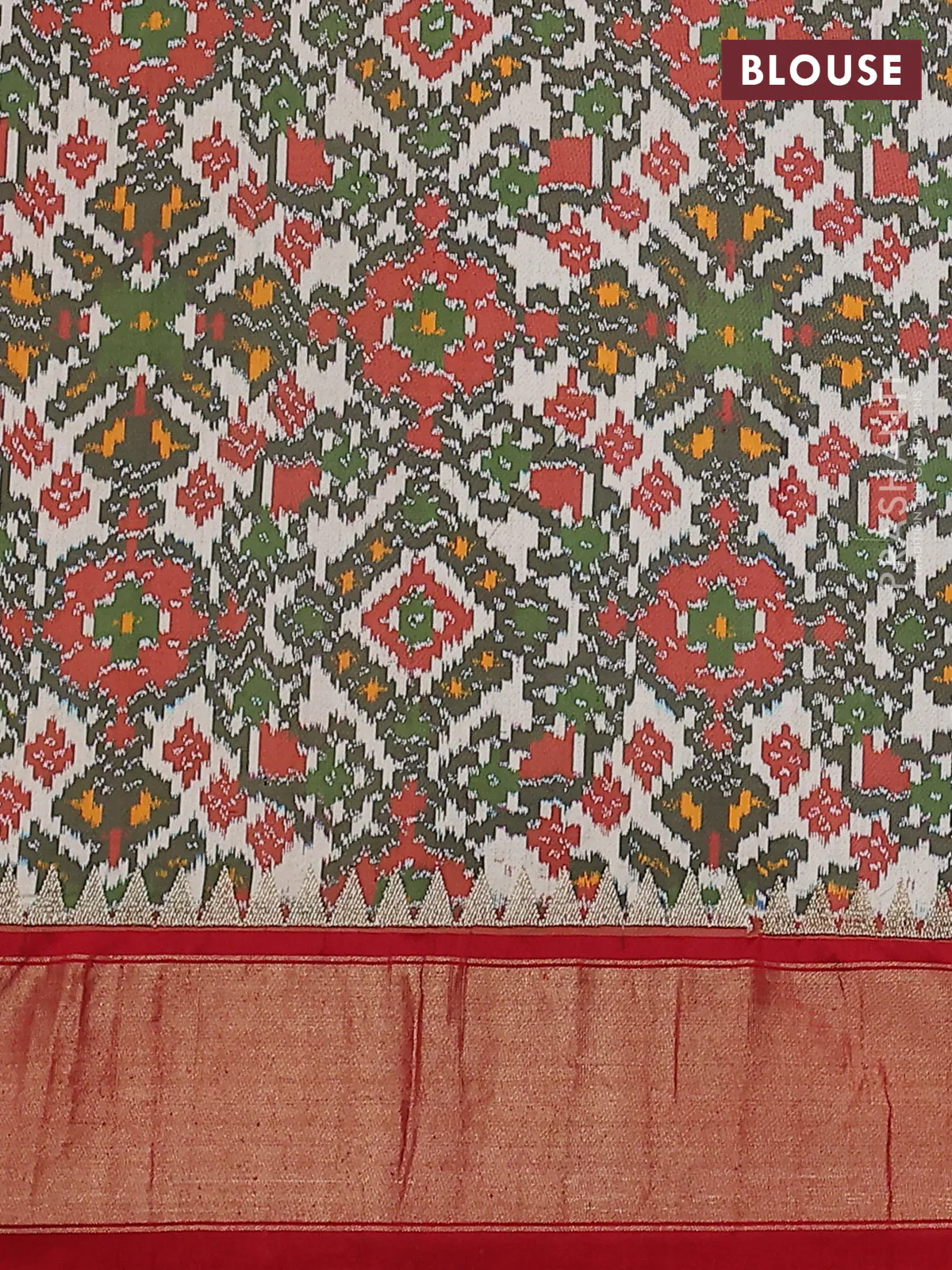 Pure raw silk saree red and cream with embroidery buttas and floral embroidery butta zari border - Image 4