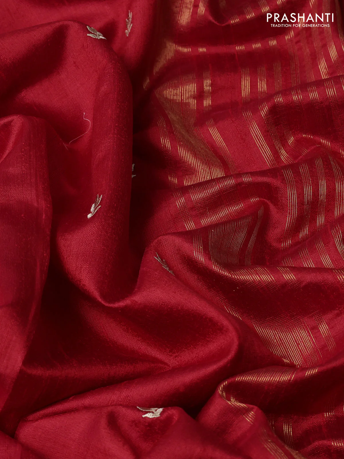 Pure raw silk saree red with embroidery buttas and embroidery butta zari border - Image 3